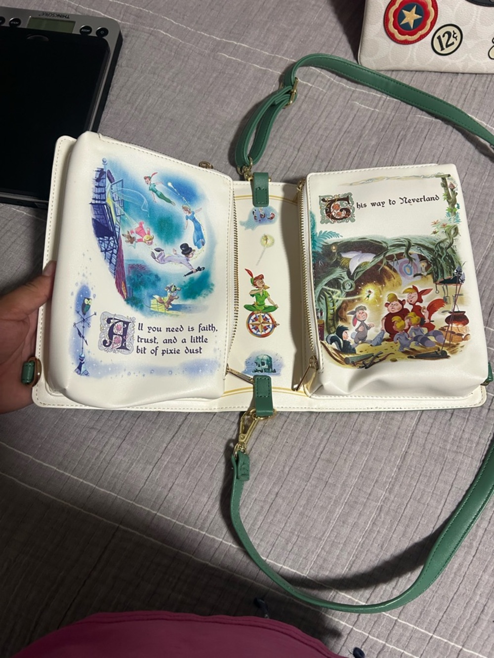 Loungefly Green and Blue Peter Pan Book-Style Crossbody Bag - Picture 3 of 13